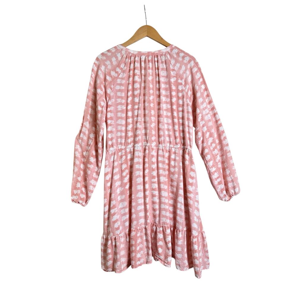 Time & Tru Women’s Boho Peasant Brushstroke Print Tie-Waist Dress in Pink Sz XL - Picture 6 of 9